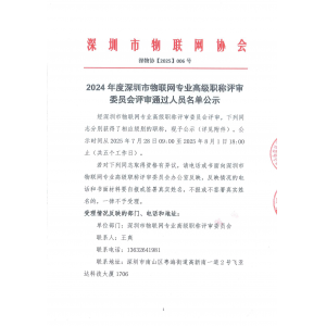 2024年度深圳市物联网专业高级职称评审委员会评审通过人员名